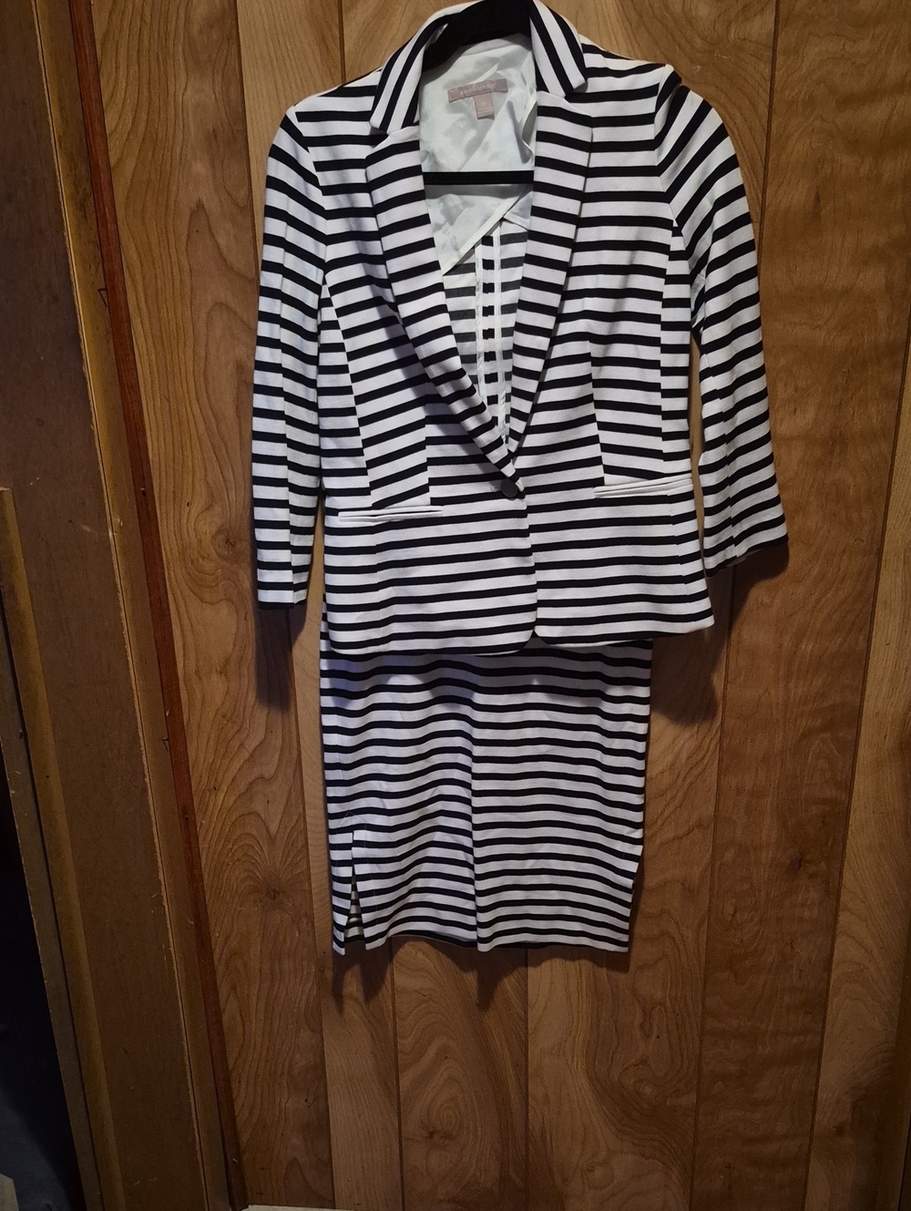 Banana Republic Black & White Striped Skirt Suit Set